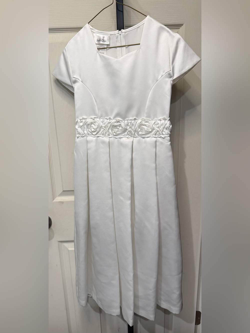 Bonnie Jean White Satin Flower Girl Junior Bride Flower-Band Formal Dress